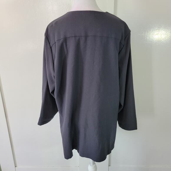 Eileen Fisher Size M 100% Wool Long Sleeve Button Up Tunic Top Gray Mature - Picture 3 of 7